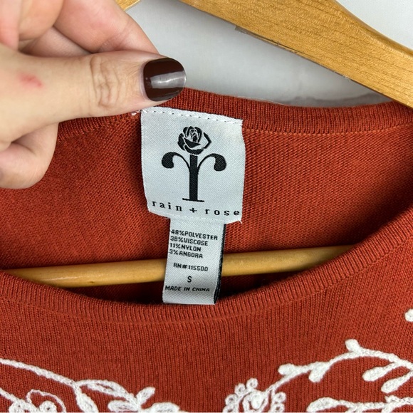 Nordstrom Rain + Rose Orange Floral Embroidered‎ Top - Picture 4 of 6